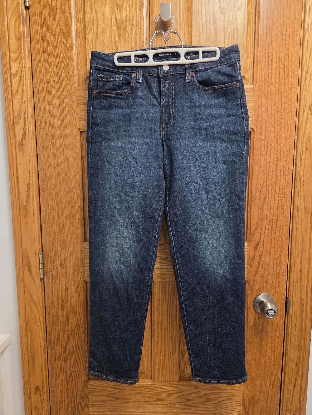 Old Navy Dark Blue Mid Rise Straight Women's Jeans with Contrast Stitching